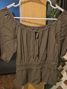 Olive Off-Shoulder Peasant Top